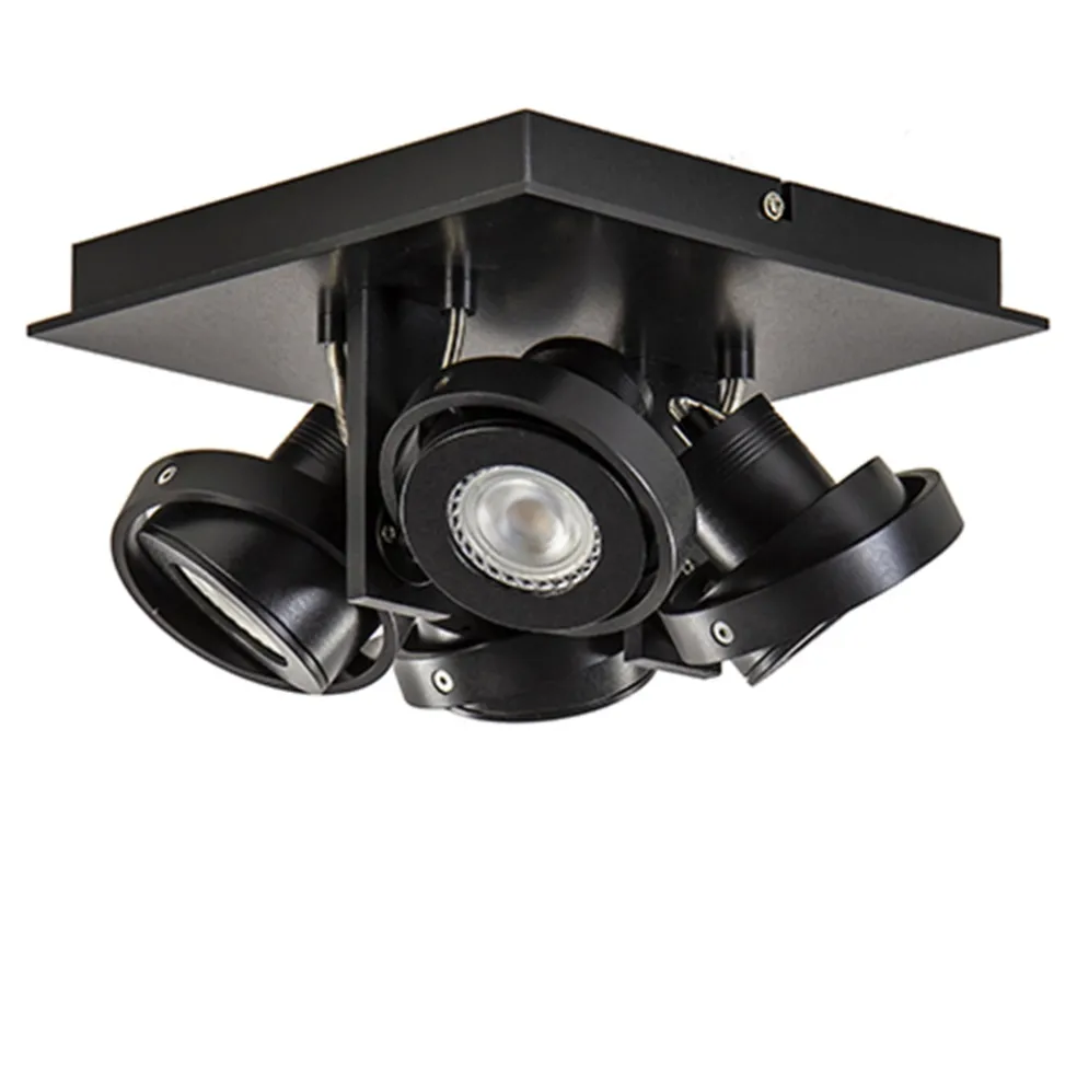 Vierkante LED plafondlamp 4-lichts zwart