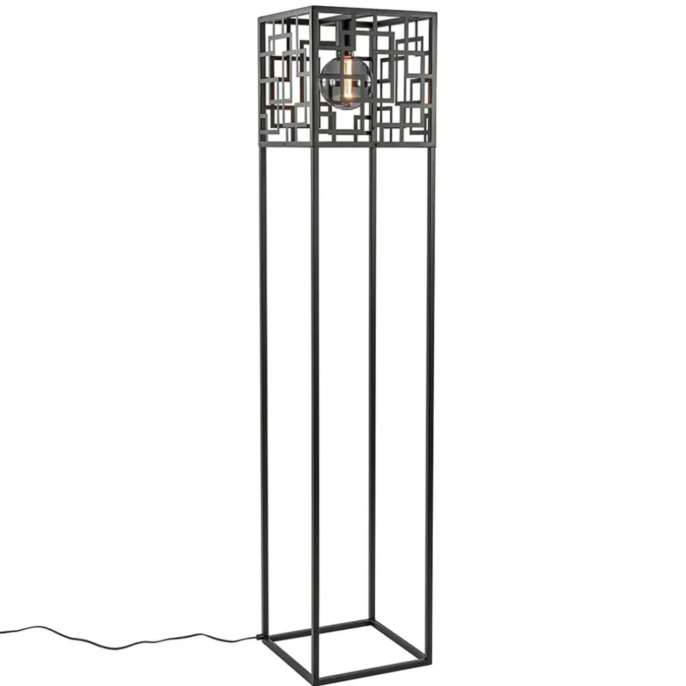 Vierkante vloerlamp mat zwart metaal
