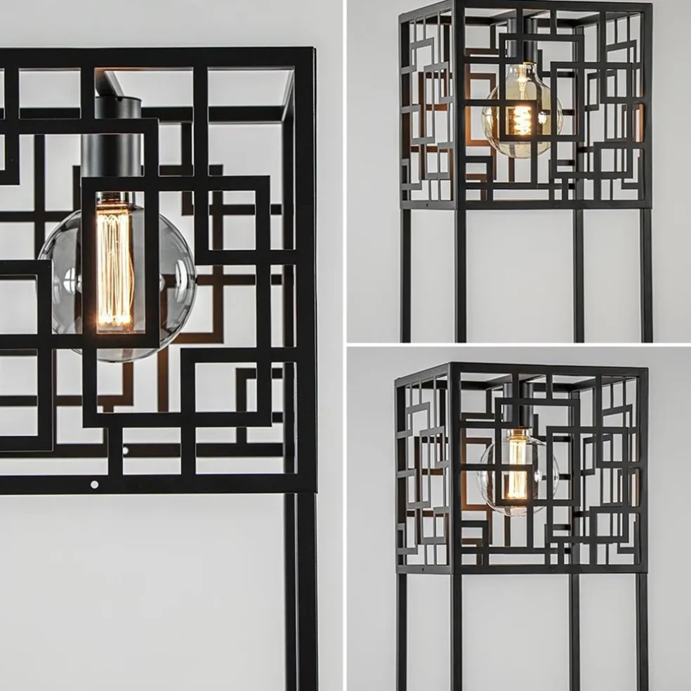 Vierkante vloerlamp mat zwart metaal