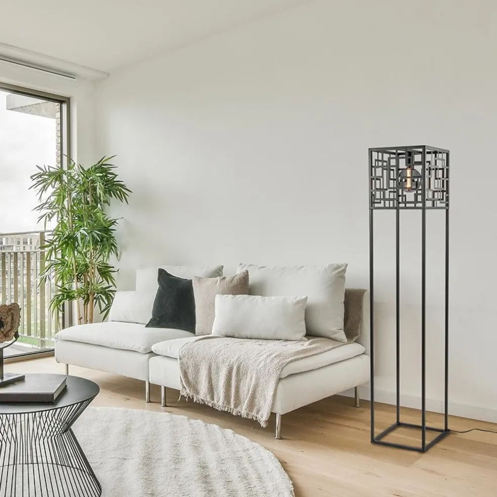 Vierkante vloerlamp mat zwart metaal