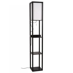 Vierkante vloerlamp zwart met beige kap en oplaadplatform