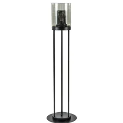 Vloerlamp cilinder mat zwart met smoke glazen kap