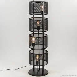 Vloerlamp 4L cilinder gaas zwart