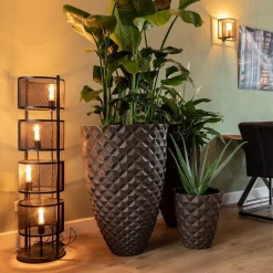 Vloerlamp 4L cilinder gaas zwart