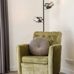 Vloerlamp mat zwart met titanium glazen kappen