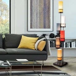 Vloerlamp zwart 6L multicolor rood