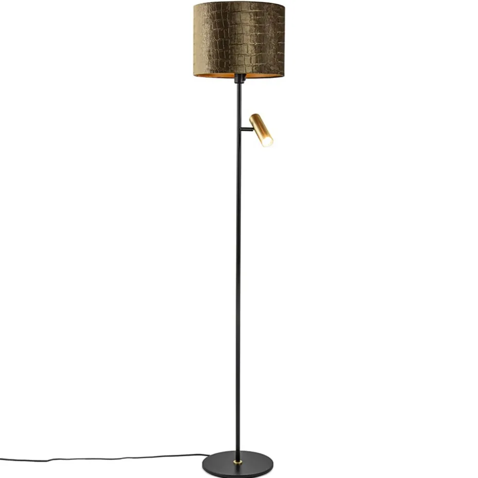 Vloerlamp zwart/goud met kap brons/goud