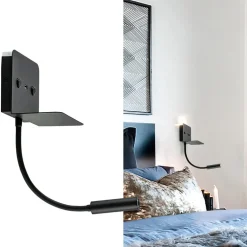 Wandlamp bed zwart flex + USB charger