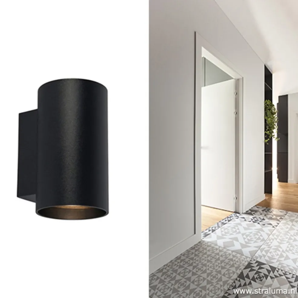 Wandlamp cilinder zwart up+down gu10