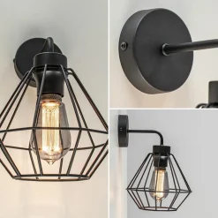 Wandlamp draadkorf zwart