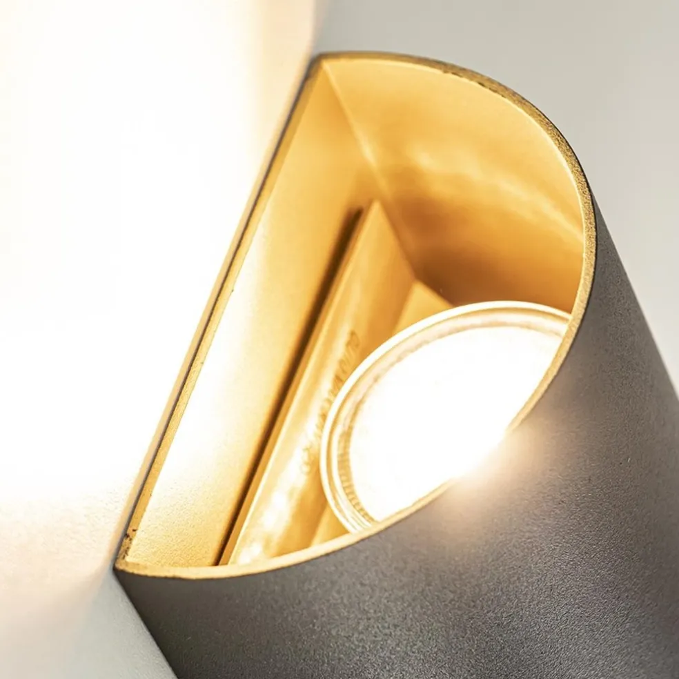 Wandlamp Hera afgerond zwart/matgoud 2xgu10