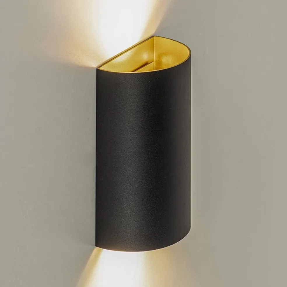 Wandlamp Hera afgerond zwart/matgoud 2xgu10