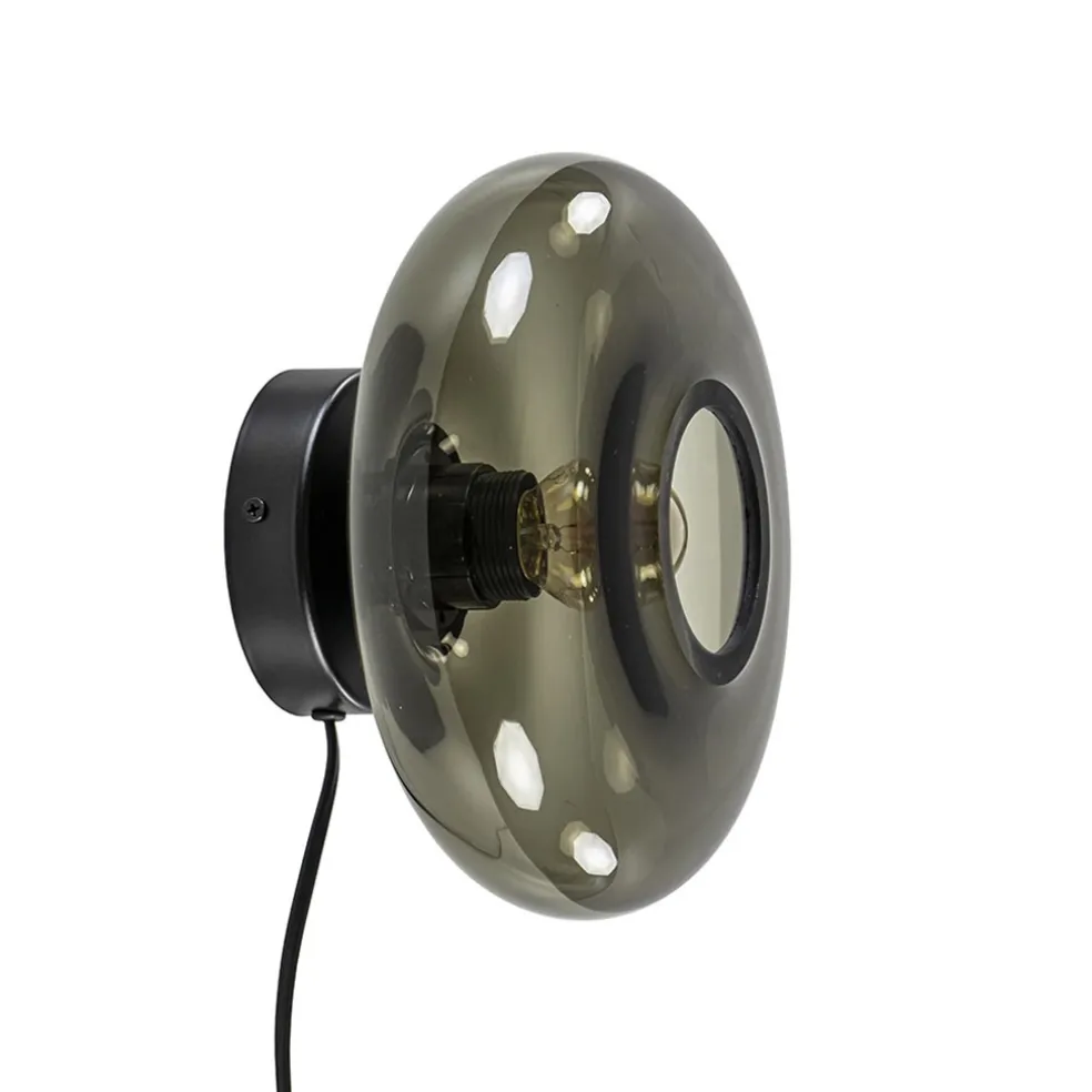 Wandlamp Hoseki zwart + smoke glas