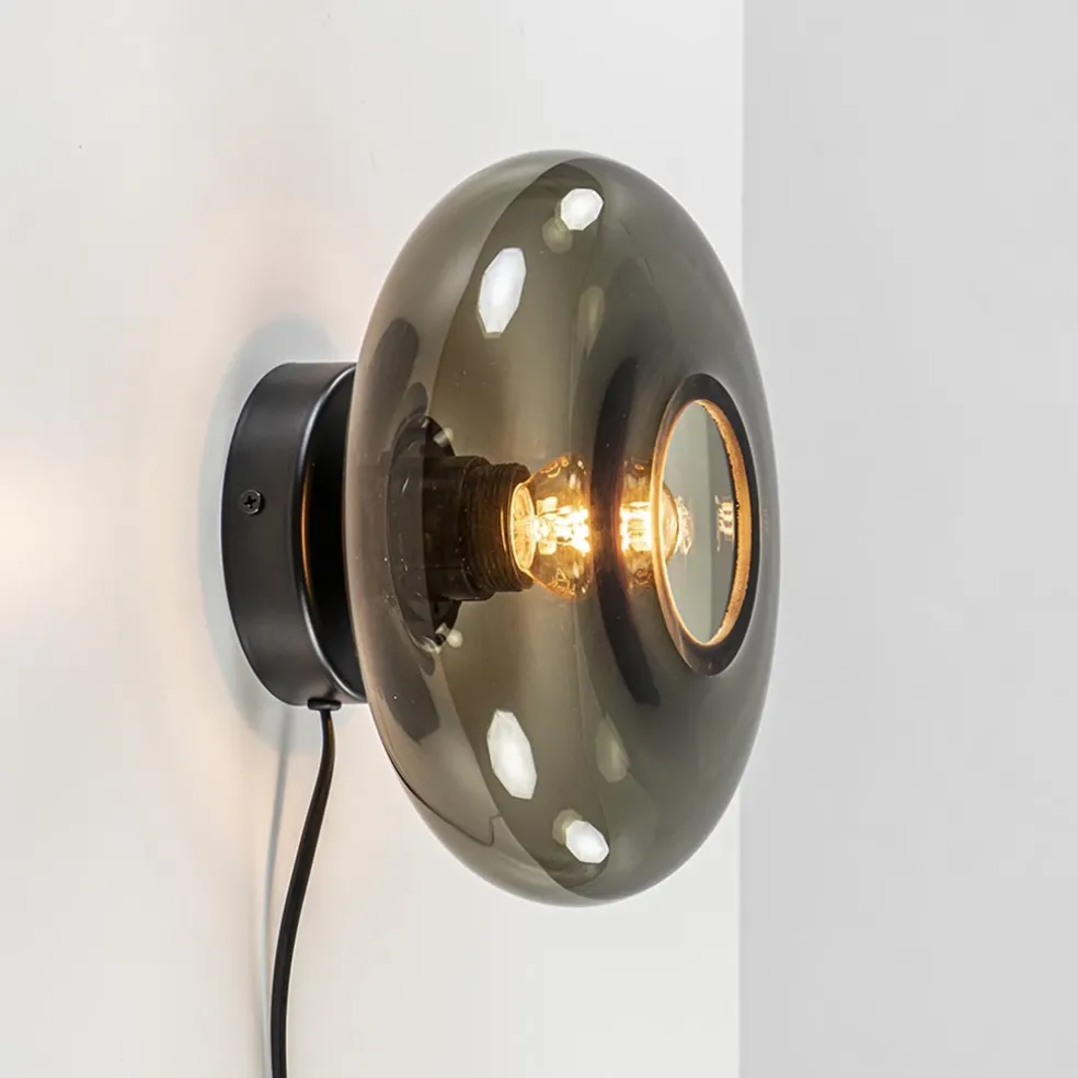 Wandlamp Hoseki zwart + smoke glas