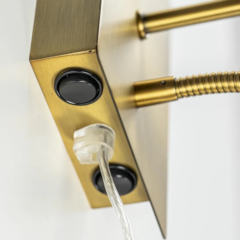 Wandlamp Regina antiek brons met leesarm exclusief kap