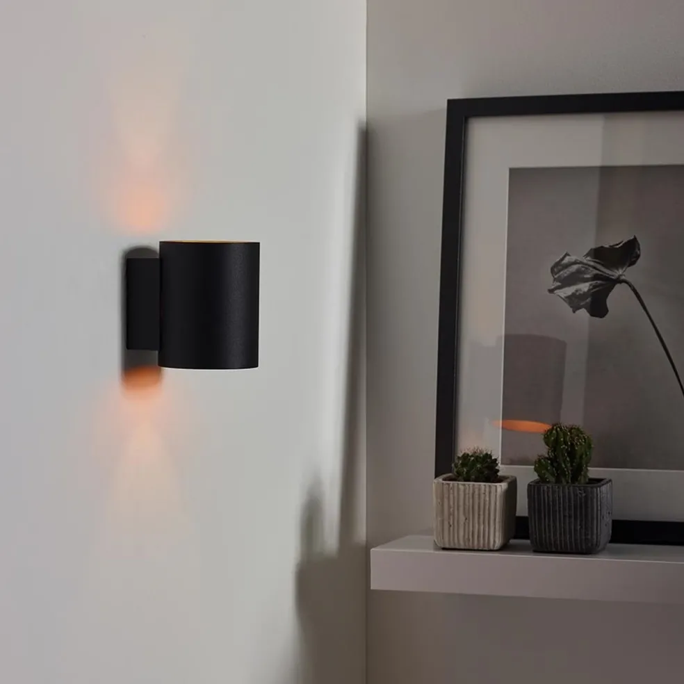 Wandlamp Xera zwart/goud binnenkant