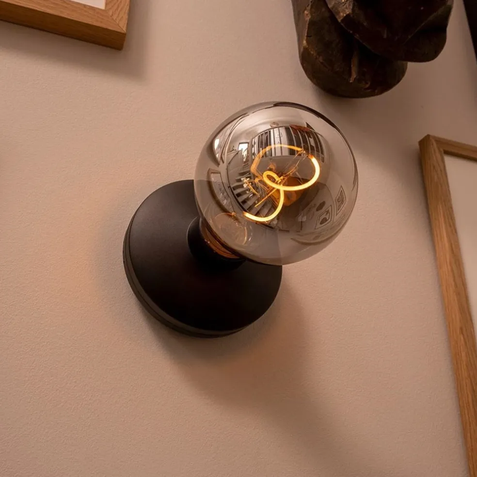 Wandlamp zwart met smoke dimbaar/oplaadbaar