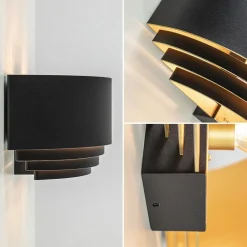 Wandlamp zwart/goud up+down langwerpig