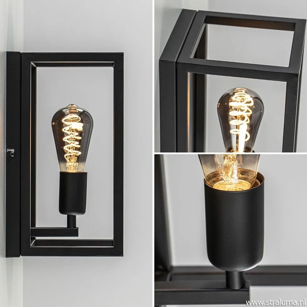 Wand-/plafondlamp rechthoek frame zwart