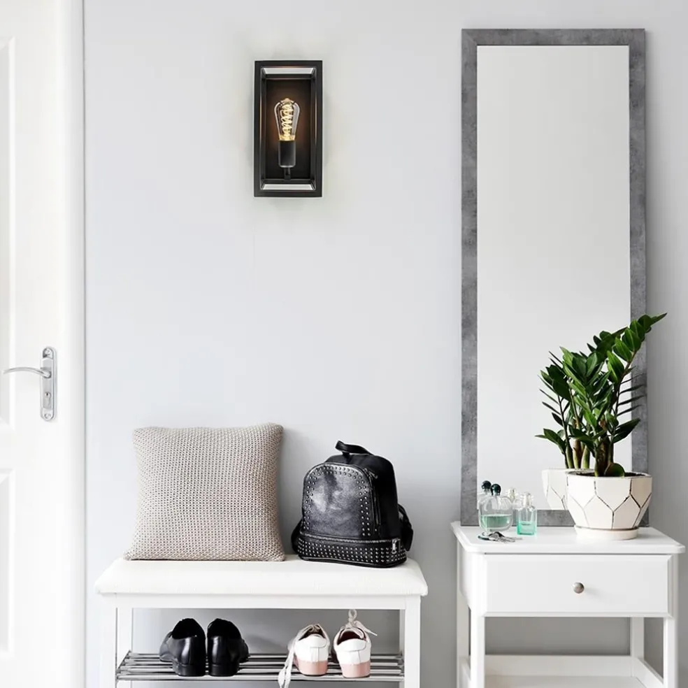 Wand-/plafondlamp rechthoek frame zwart