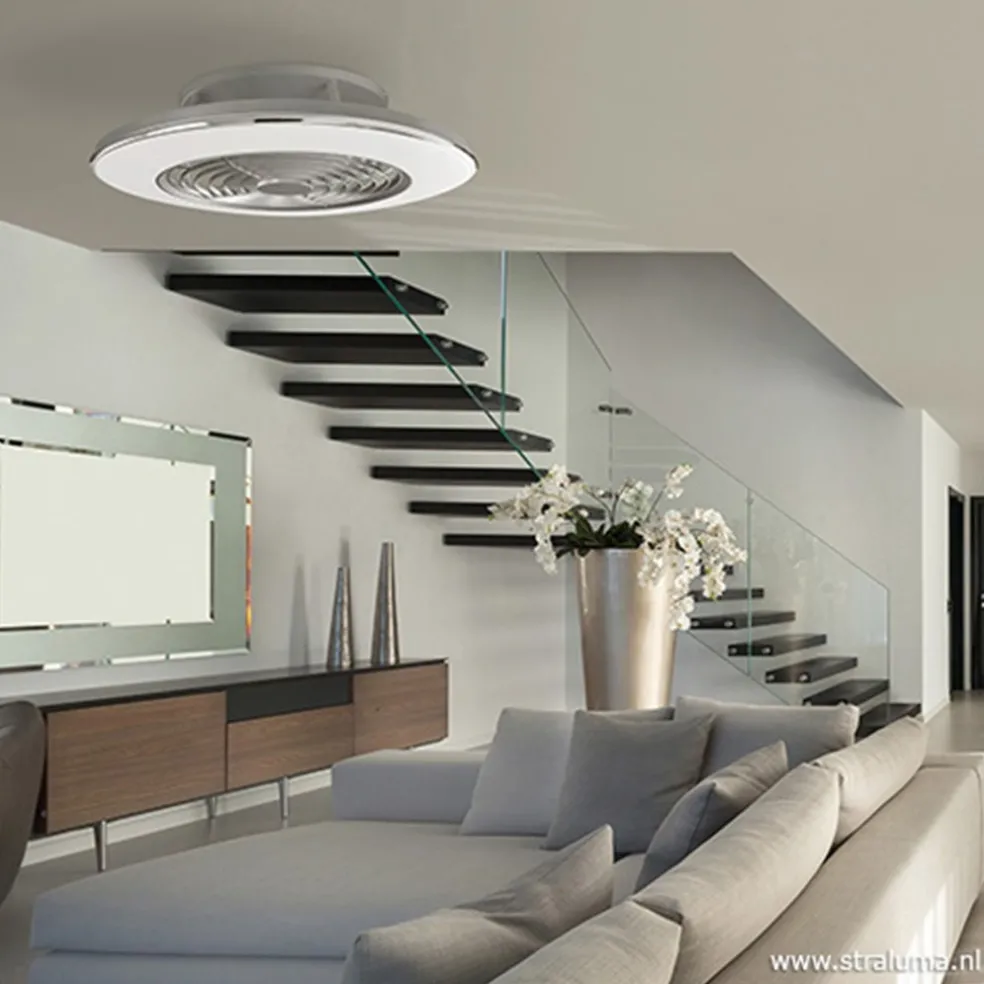 Zilveren ventilator met LED en bluetooth