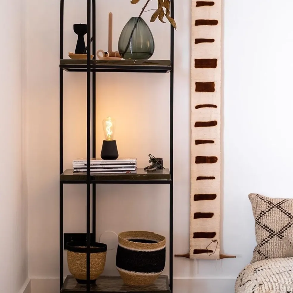 Zwart houten tafellamp oplaadbaar met helder glas