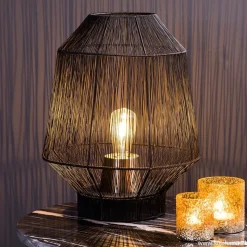 Zwart metalen tafellamp Vitora met brons