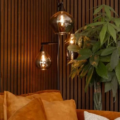 Zwart metalen vloerlamp met titanium glazen kappen