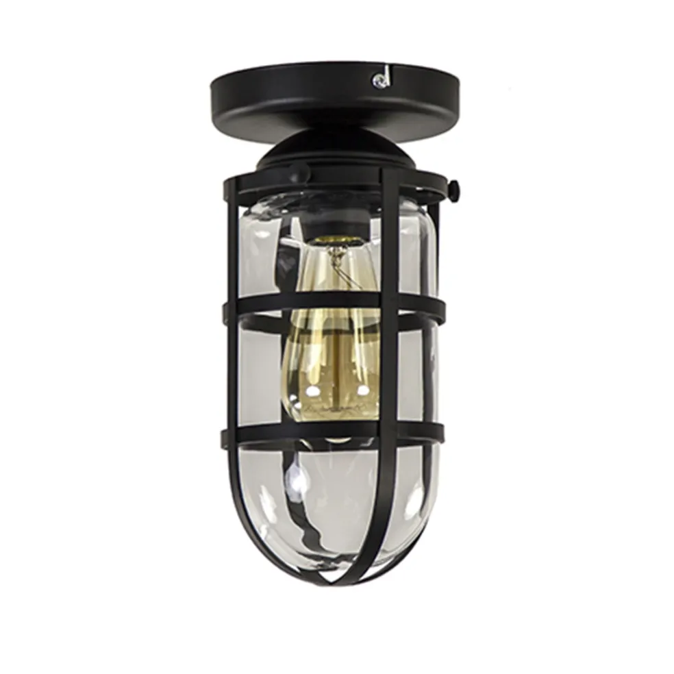 Zwarte Kooi- plafondlamp met glas