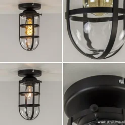 Zwarte Kooi- plafondlamp met glas