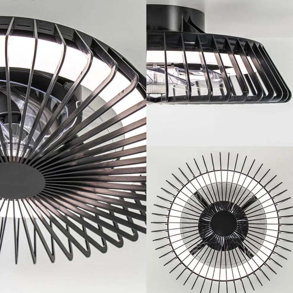 Zwarte plafondventilator mini met dimbaar LED